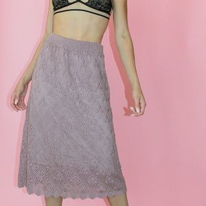 VTG 70s Open-Weave Lilac Crocheted Midi Skirt - 14